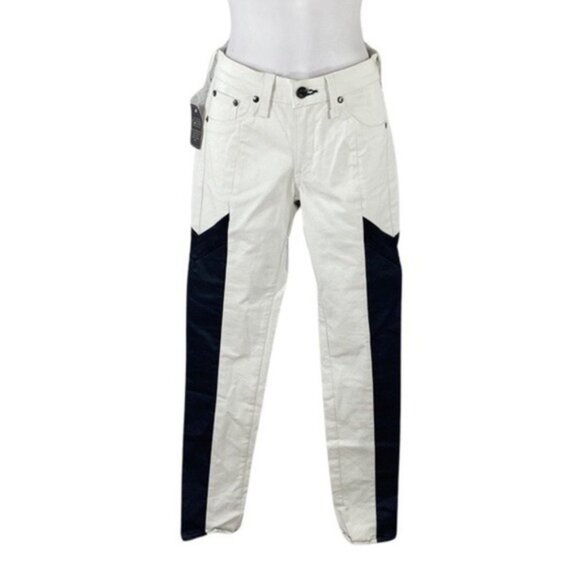 NWT Rag & Bone Grand Prix Winter White Black Leather Panel Legging Jeans 27 - Picture 2 of 13